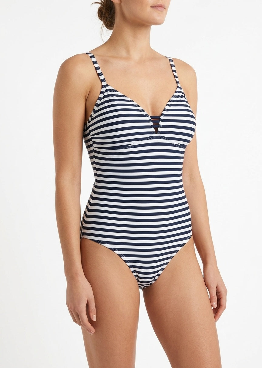 Striped One-Piece Swimsuit with Cutout Detail