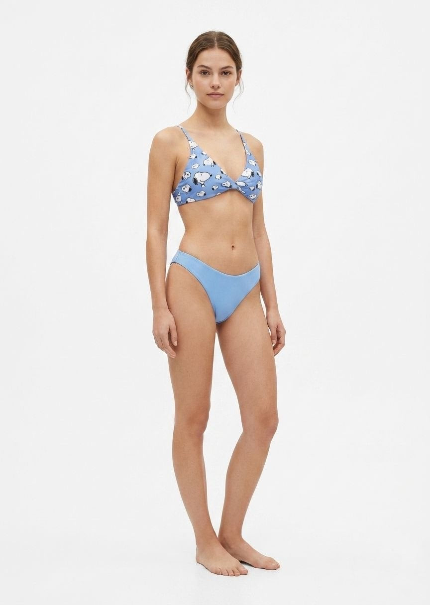 Women's Snoopy Print Twist-Front Bikini Set - Light Blue