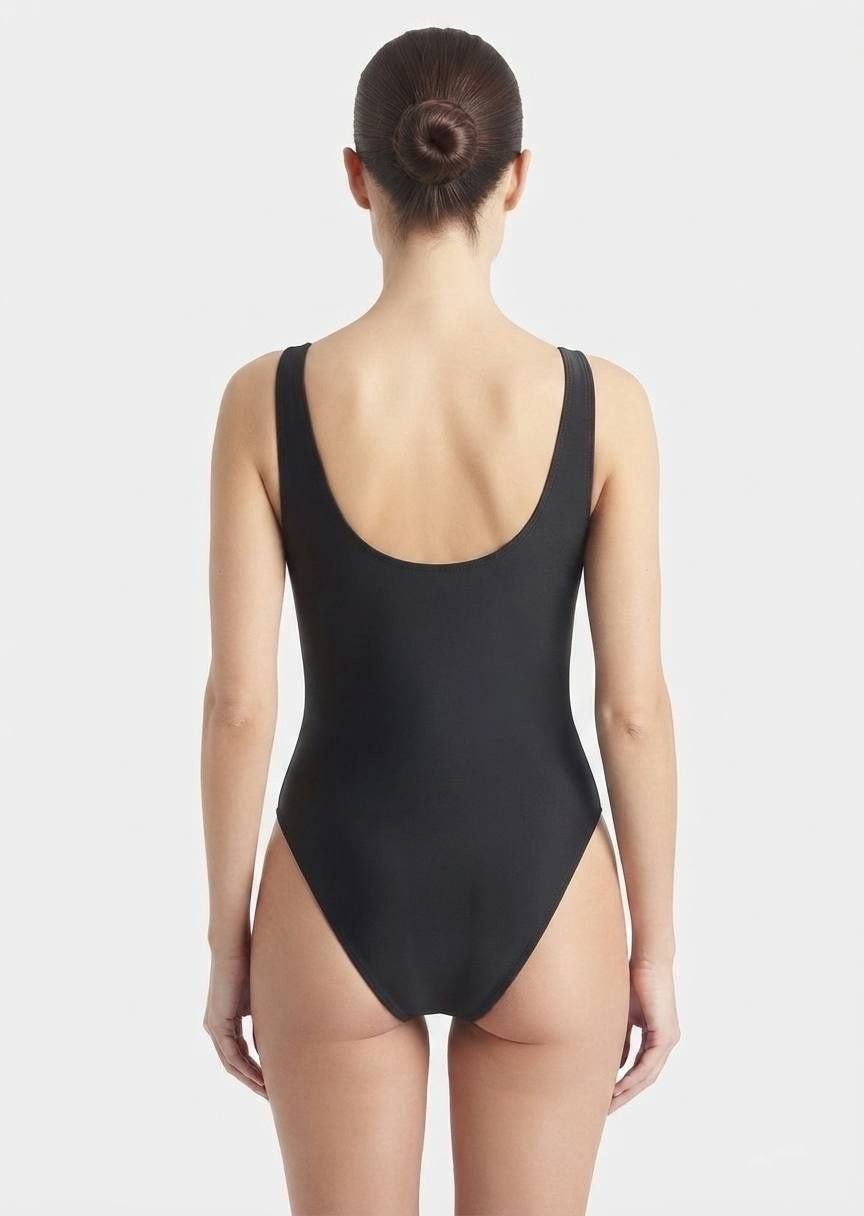 Shein Classic Black Ruched V-Neck One-Piece Swimsuit
