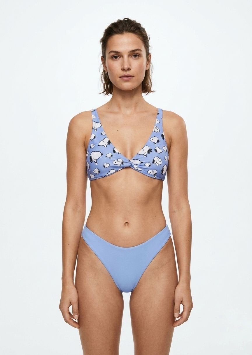 Women's Snoopy Print Twist-Front Bikini Set - Light Blue