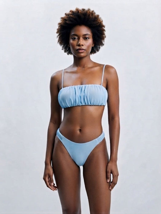 SHEIN Powder Blue Ruched Bandeau Bikini Set