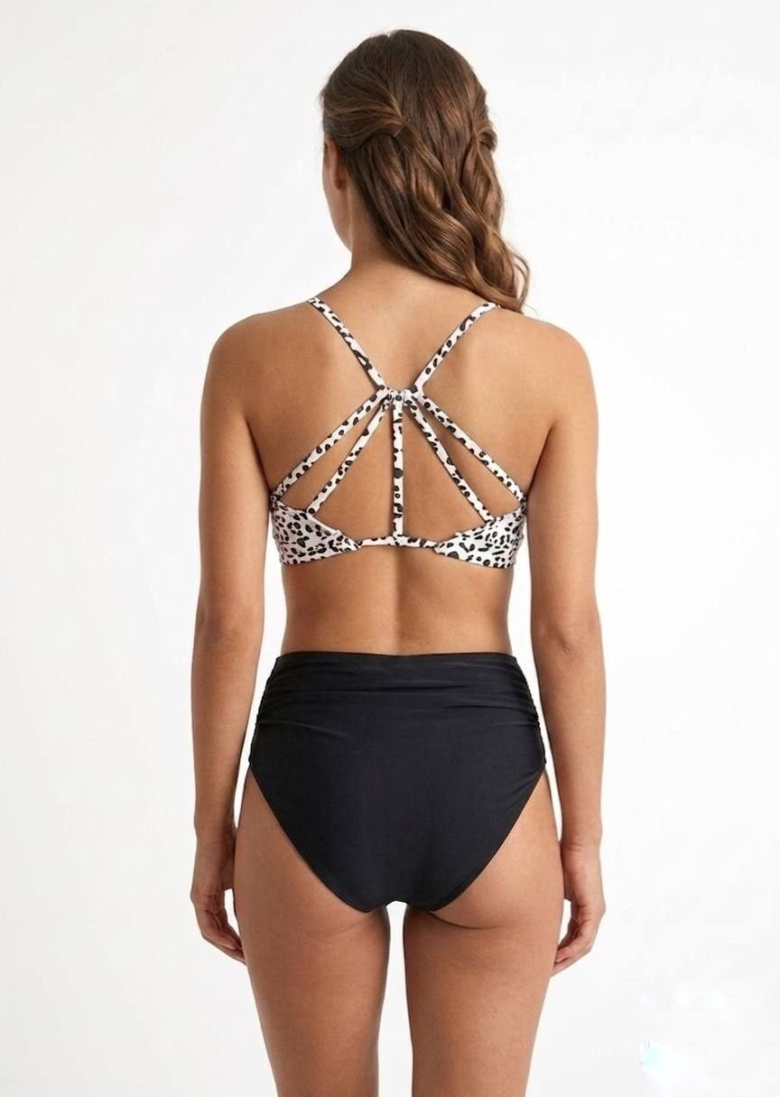 SHEIN High-Waisted Bikini Set with Printed Cross-Back Top