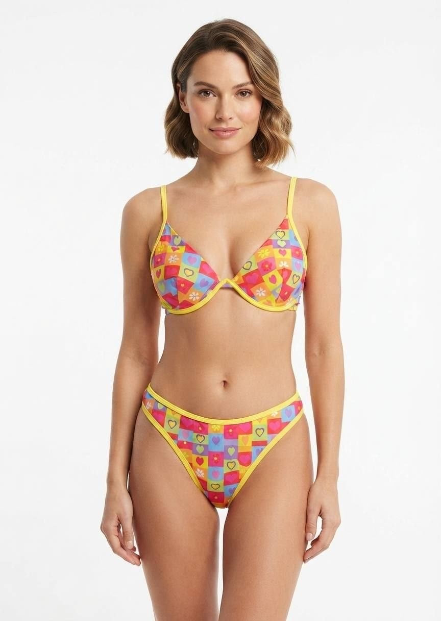 Shein Colorful Patchwork Print Bikini Set