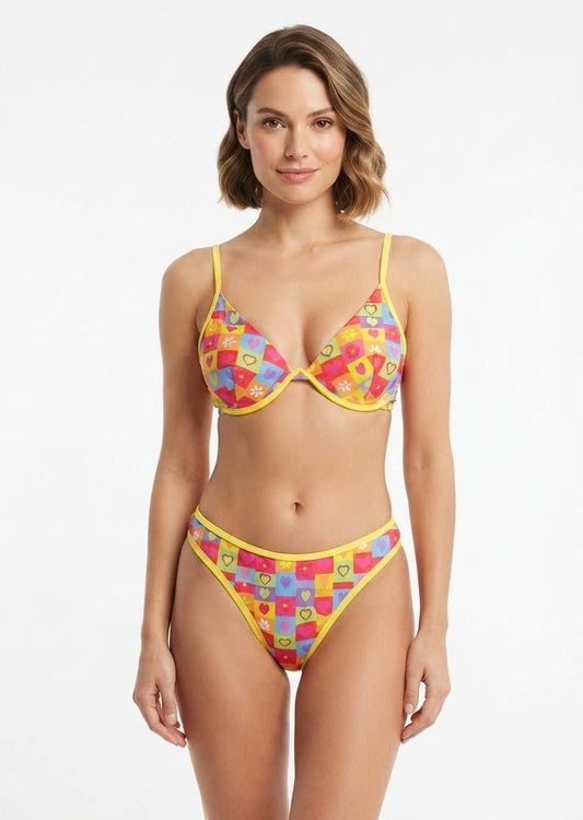 Shein Colorful Patchwork Print Bikini Set