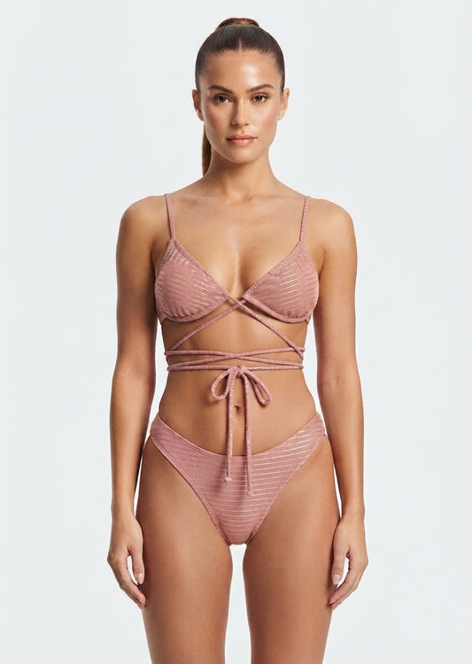 Wild Fable Brand Rose Pink Striped Wrap-Around Bikini Set