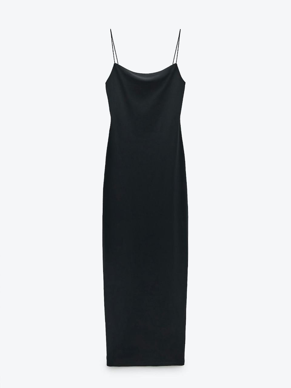 ZARA Women's Black Spaghetti Strap Midi Dress - Minimalist Cami Long Dress