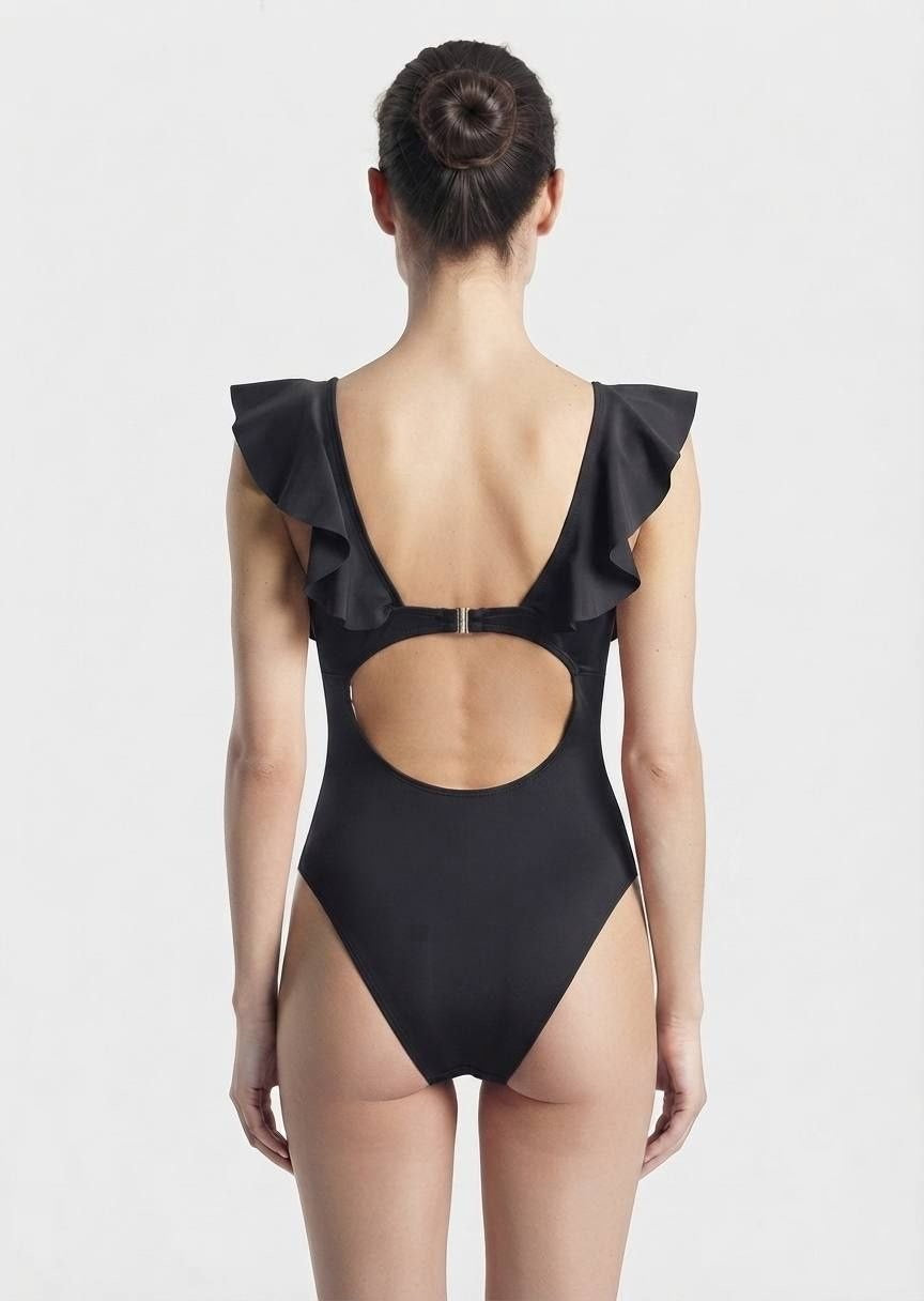 Shein Ruffle Sleeve Cutout One-Piece Swimsuit