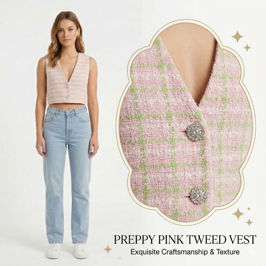 ZARA– Checked Tweed Button-Up Vest