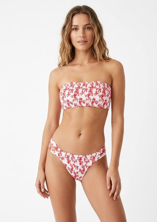 SHEIN Floral Print Smocked Bandeau Bikini Set