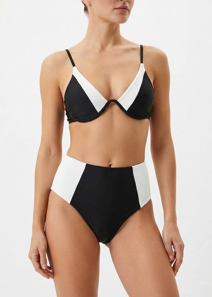 SHEIN Ribbed Colorblock High-Waisted Bikini Set
