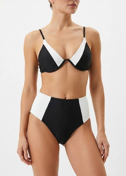 SHEIN Ribbed Colorblock High-Waisted Bikini Set