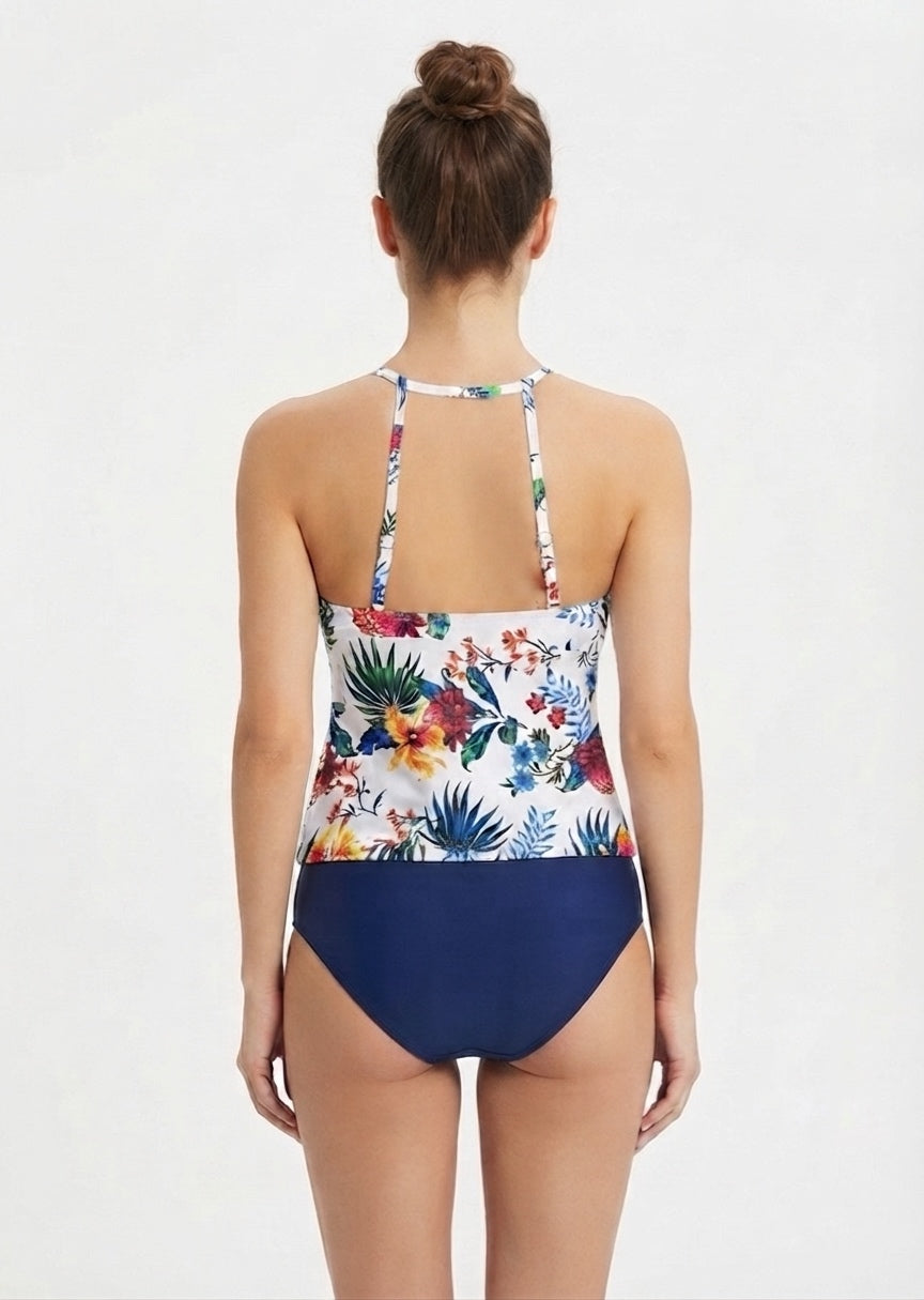 SHEIN Floral Print High-Neck Tankini Swimsuit Set