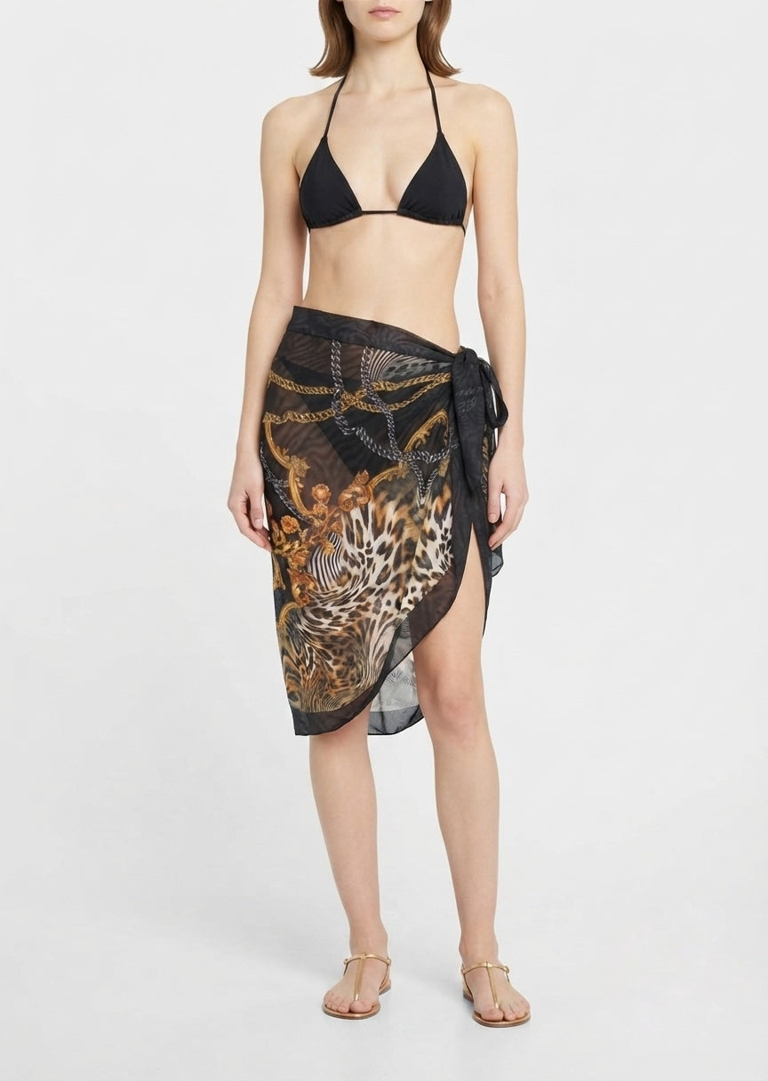 SHEIN Chain Print Sheer Sarong Beach Cover-Up