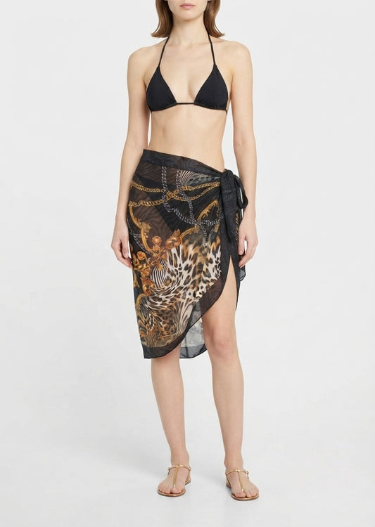 SHEIN Chain Print Sheer Sarong Beach Cover-Up