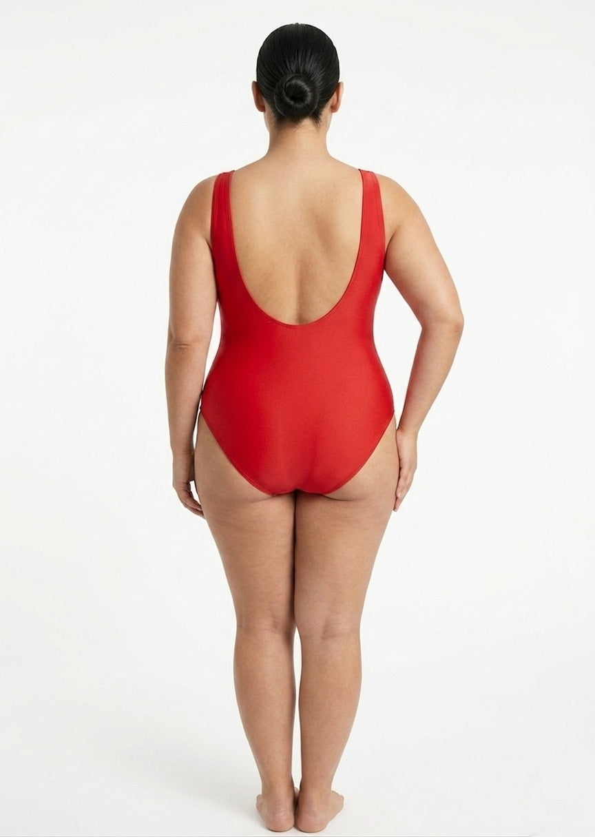 SHEIN Red Elegant Wrap-Front One-Piece Swimsuit