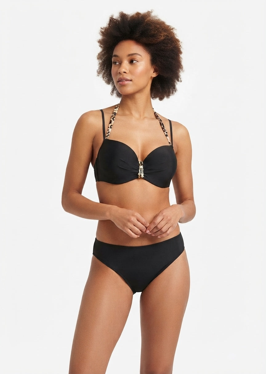 Black and Leopard-Print Halter Bikini Set