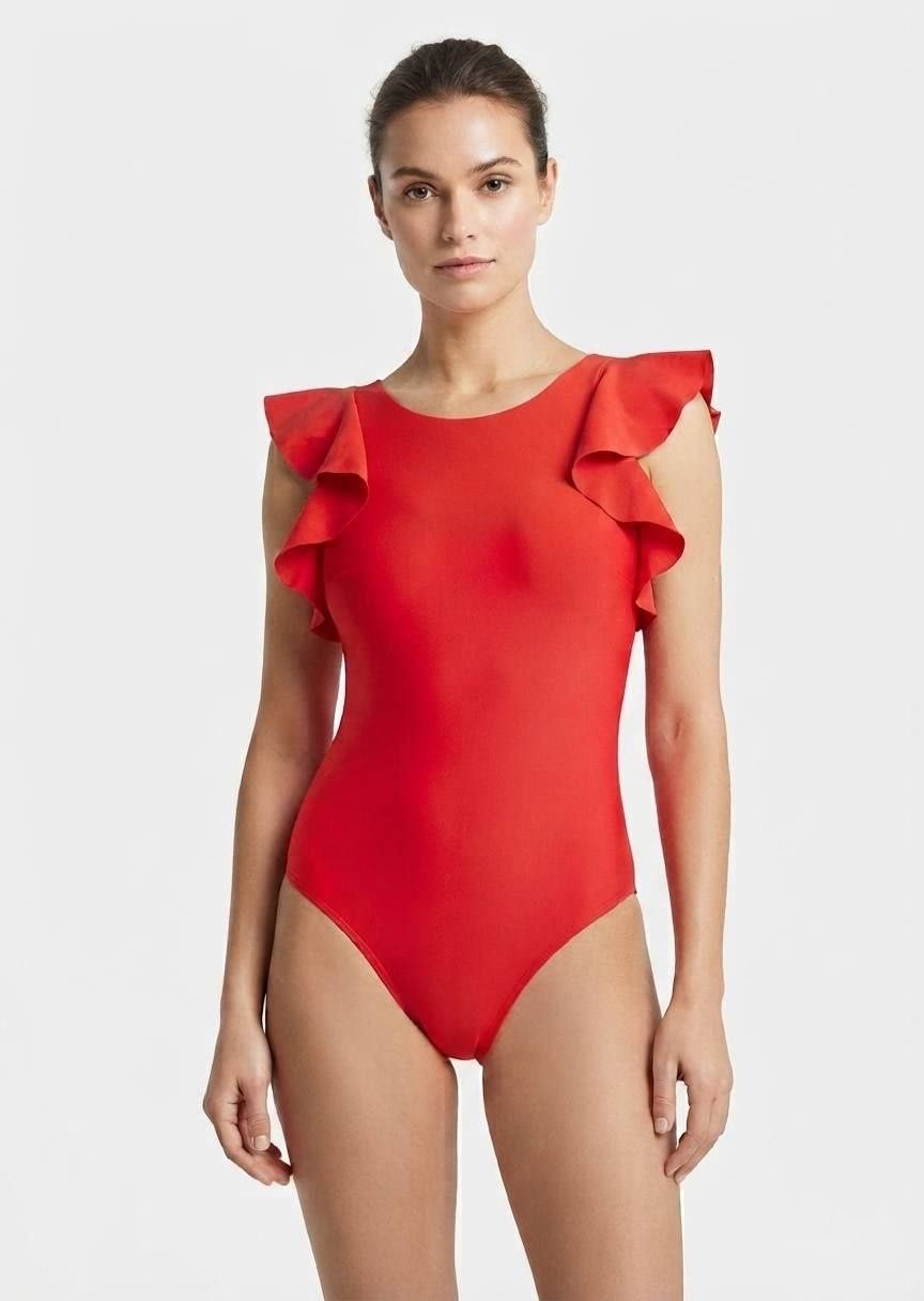 Shein Ruffle Sleeve Cutout One-Piece Swimsuit