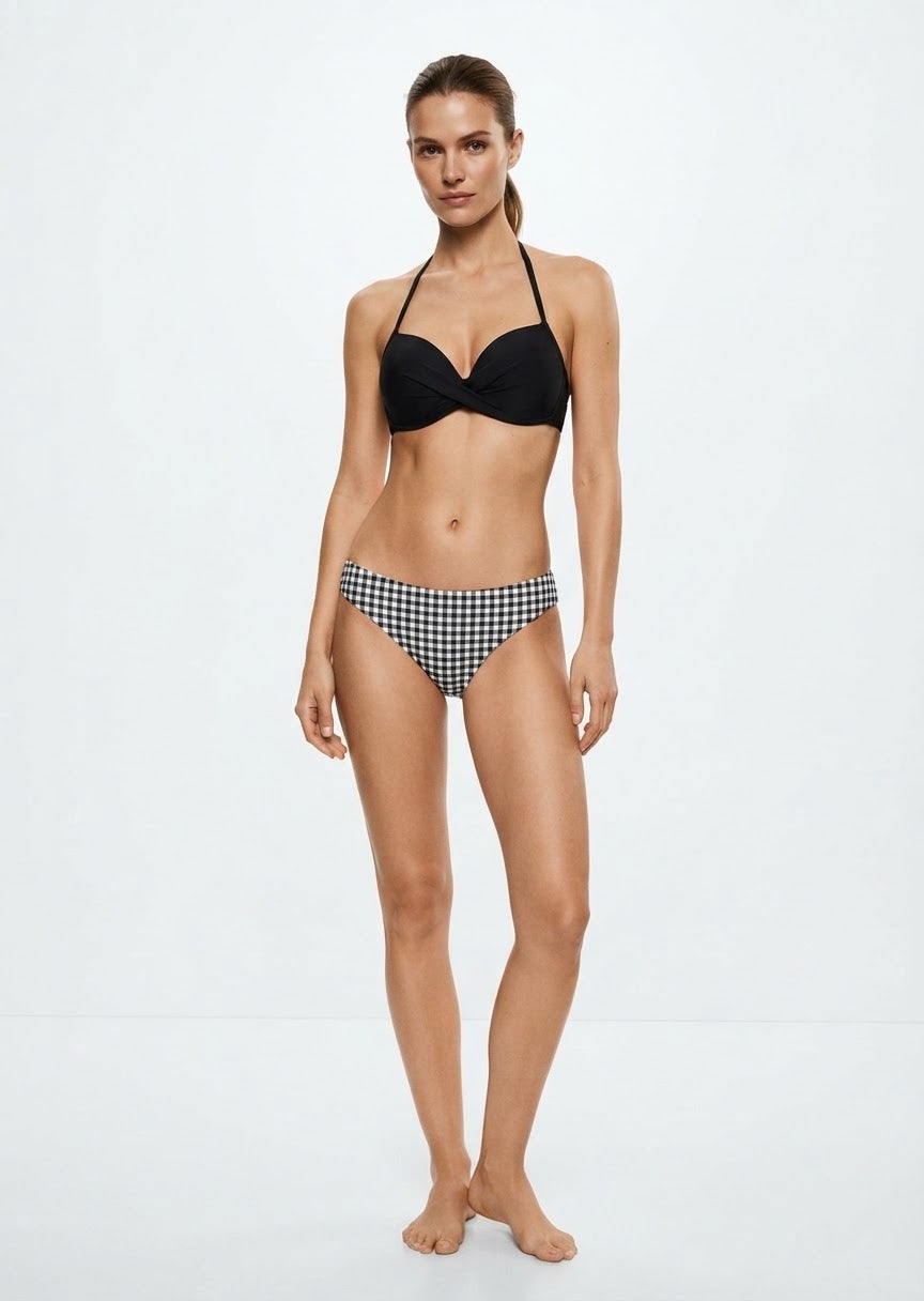 Black and Gingham Check Halter Bikini Set