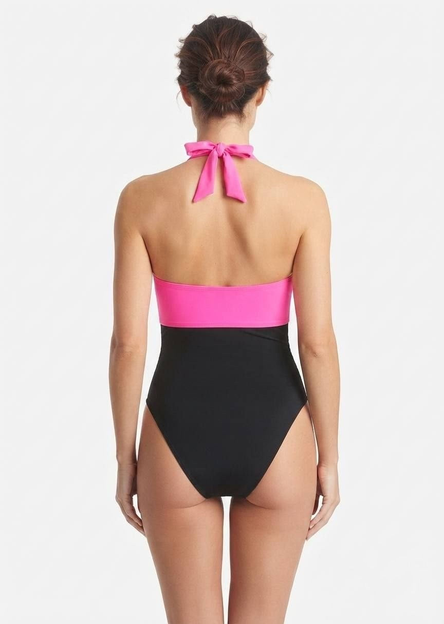 Shein Colorblock Halter Ruched One-Piece Swimsuit