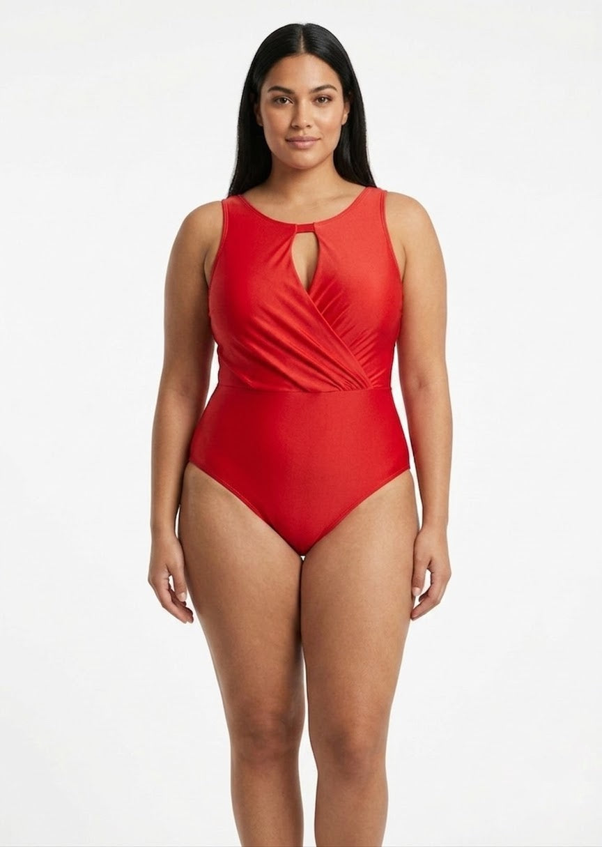 SHEIN Red Elegant Wrap-Front One-Piece Swimsuit