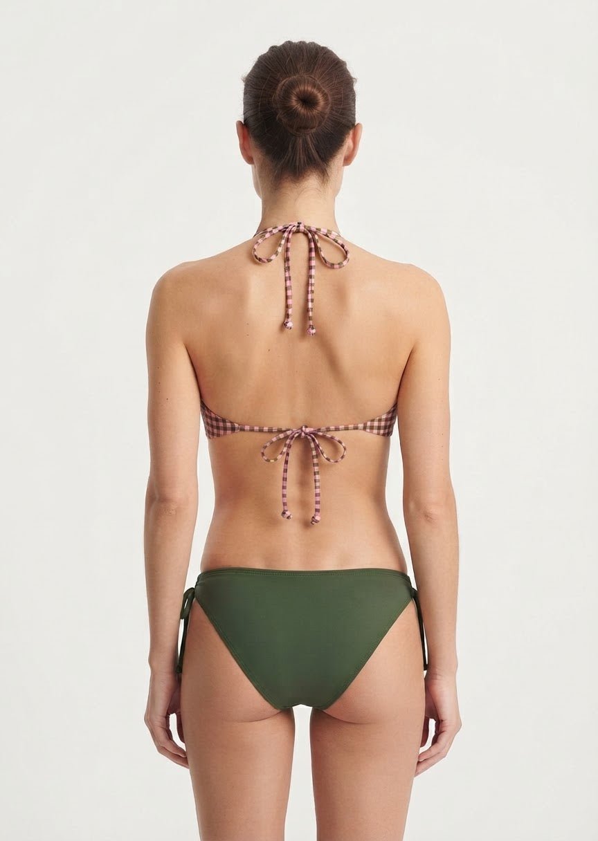 Wild fable Brand Gingham Halter and Solid Side-Tie Bikini Set