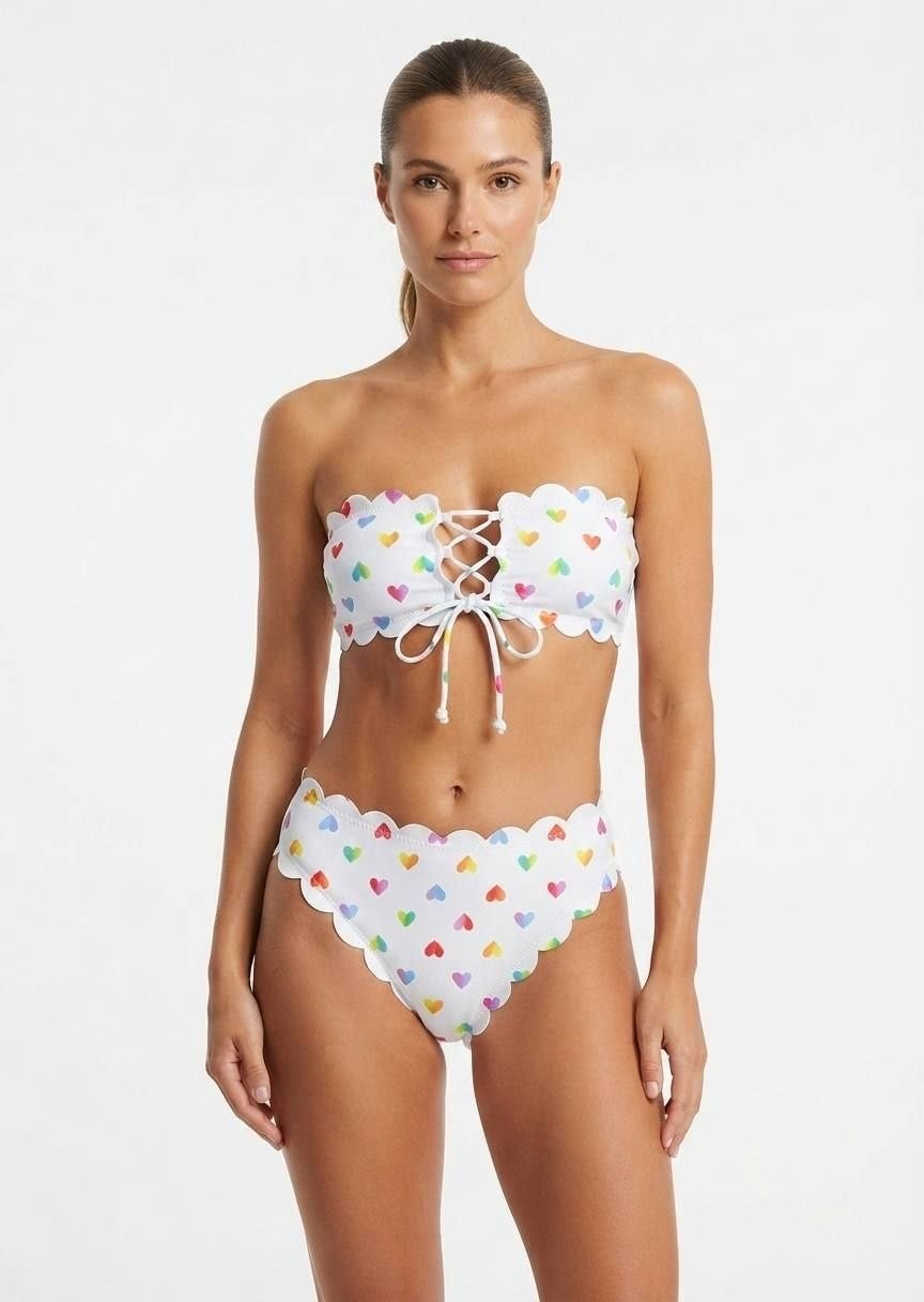 Shein Heart Print Scalloped Bandeau Bikini Set