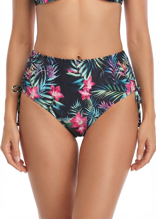 Tropical Floral Print Bikini Bottom with Adjustable Side Ties