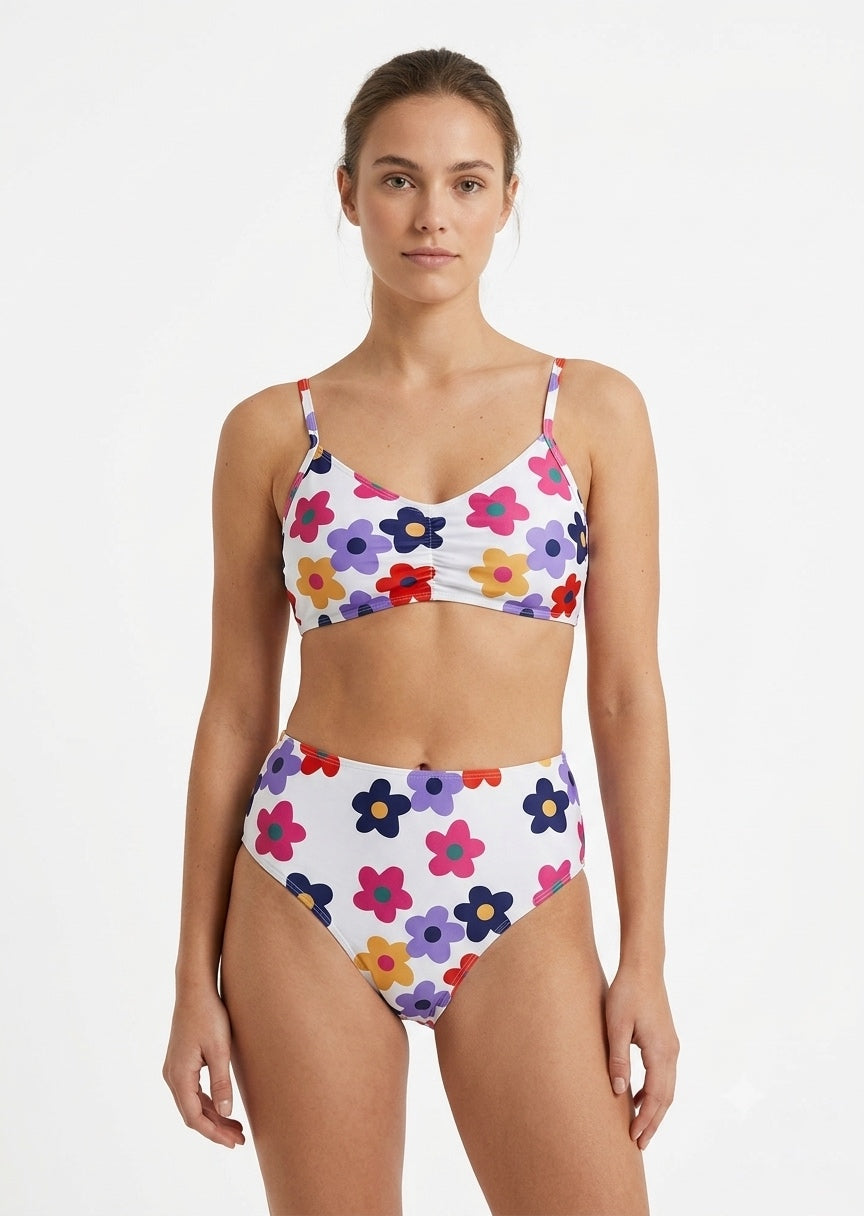SHEIN Women's High-Waisted Bikini Set - Retro Floral Print