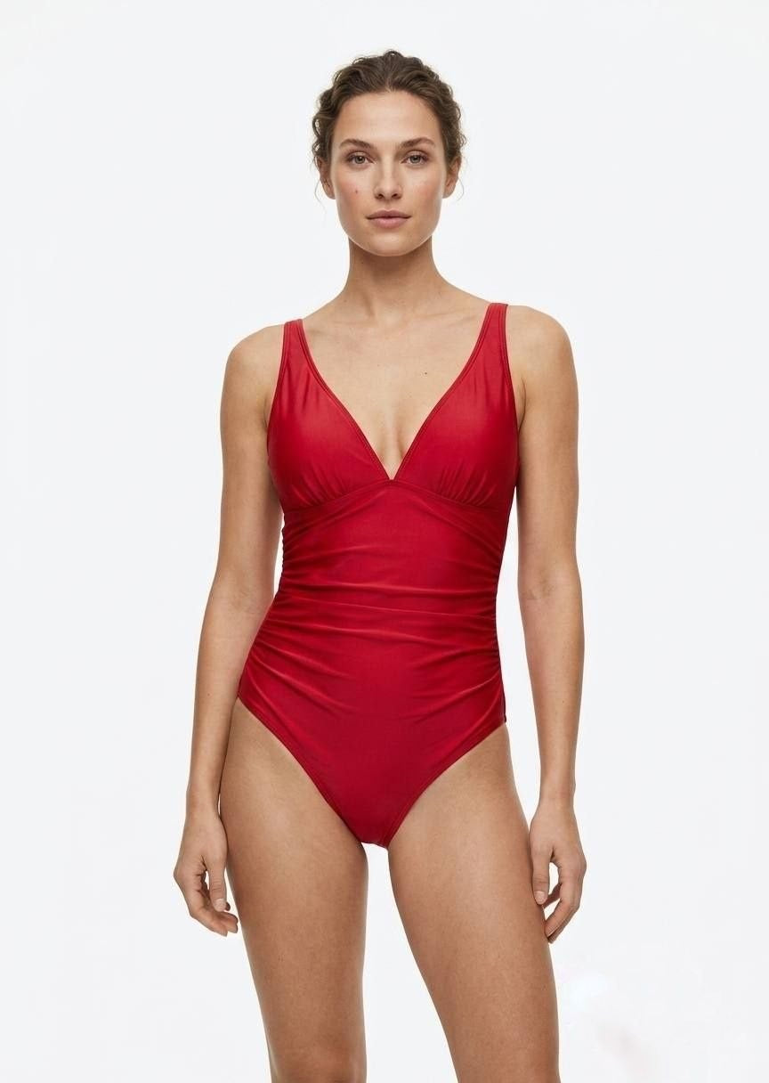 Shein Classic Red V-Neck One-Piece Swimsuit