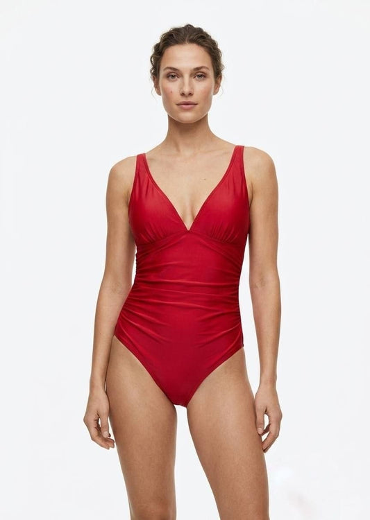 Shein Classic Red V-Neck One-Piece Swimsuit