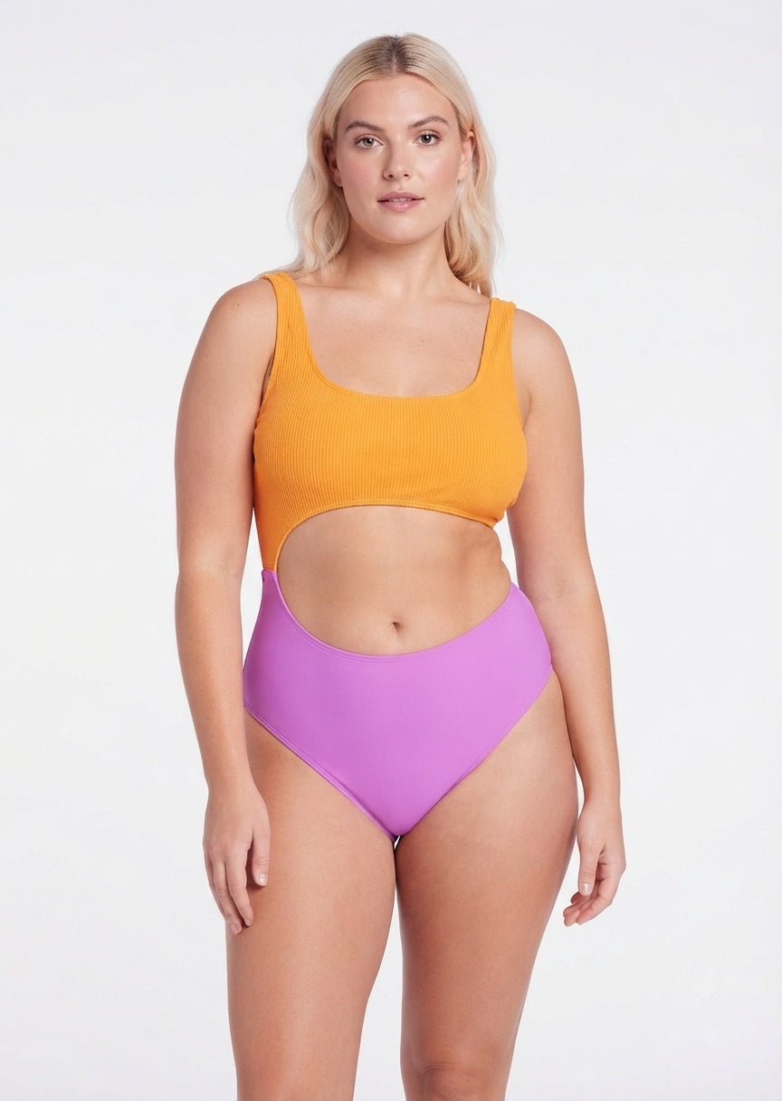Wild Fable Brand Colorblock Ribbed Cutout One-Piece Swimsuit