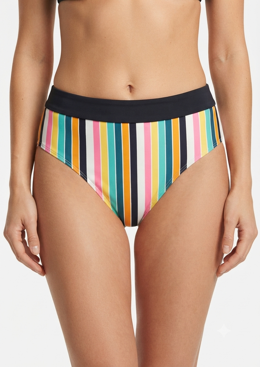 Striped Bikini Bottom with Contrast Waistband