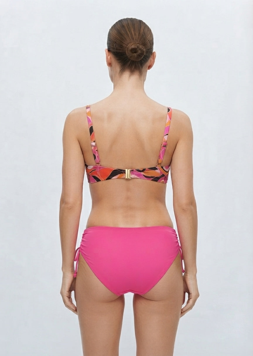 Shade & Shore Brand Abstract Print and Fuchsia Tie-Side Bikini Set