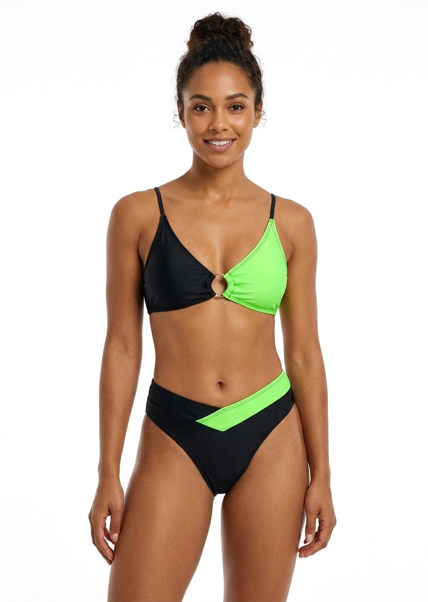 SHEIN Color-Block Neon Green and Black Bikini Set