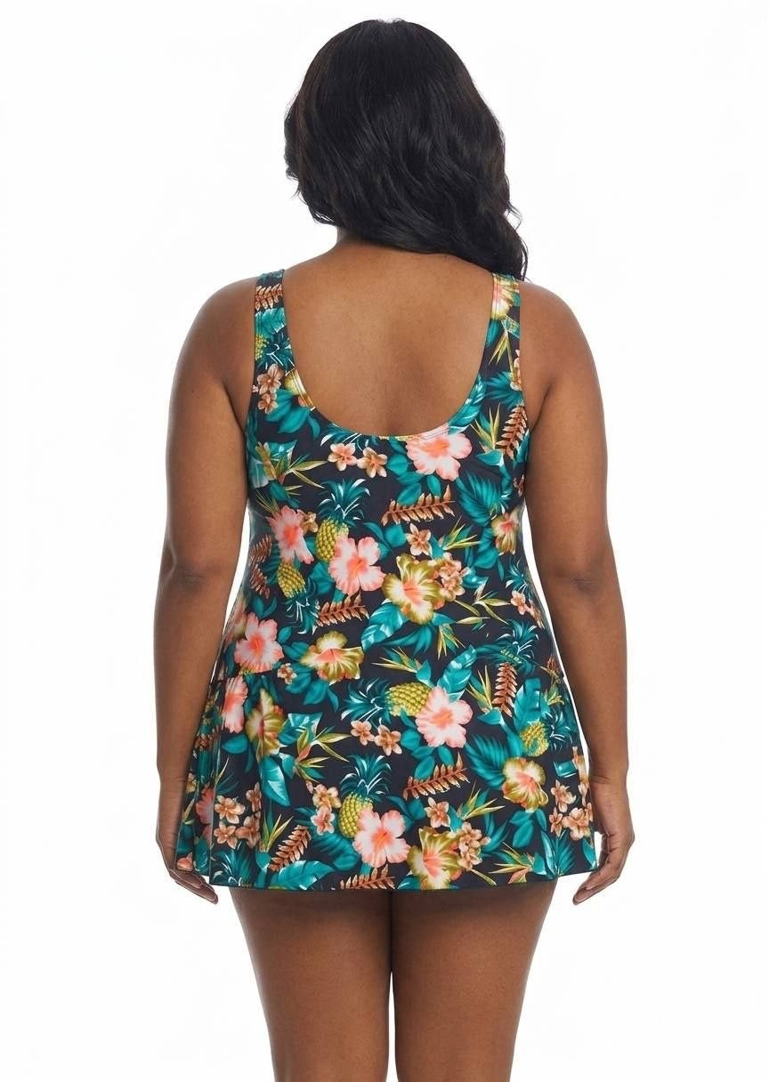 SHEIN Tropical Print Skirted One-Piece Swimsuit - Modest & Stylish