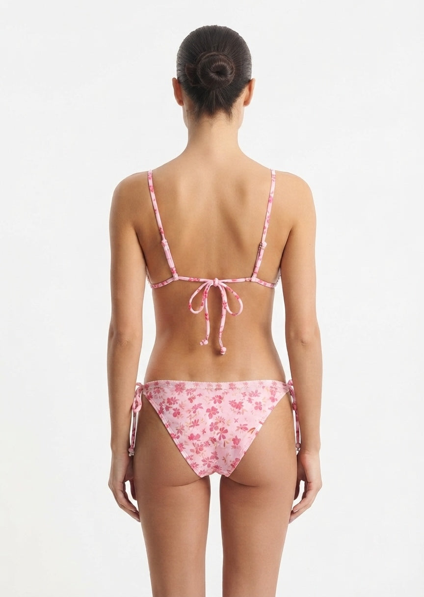 Shein Floral Print Lace-Trim Triangle Bikini Set