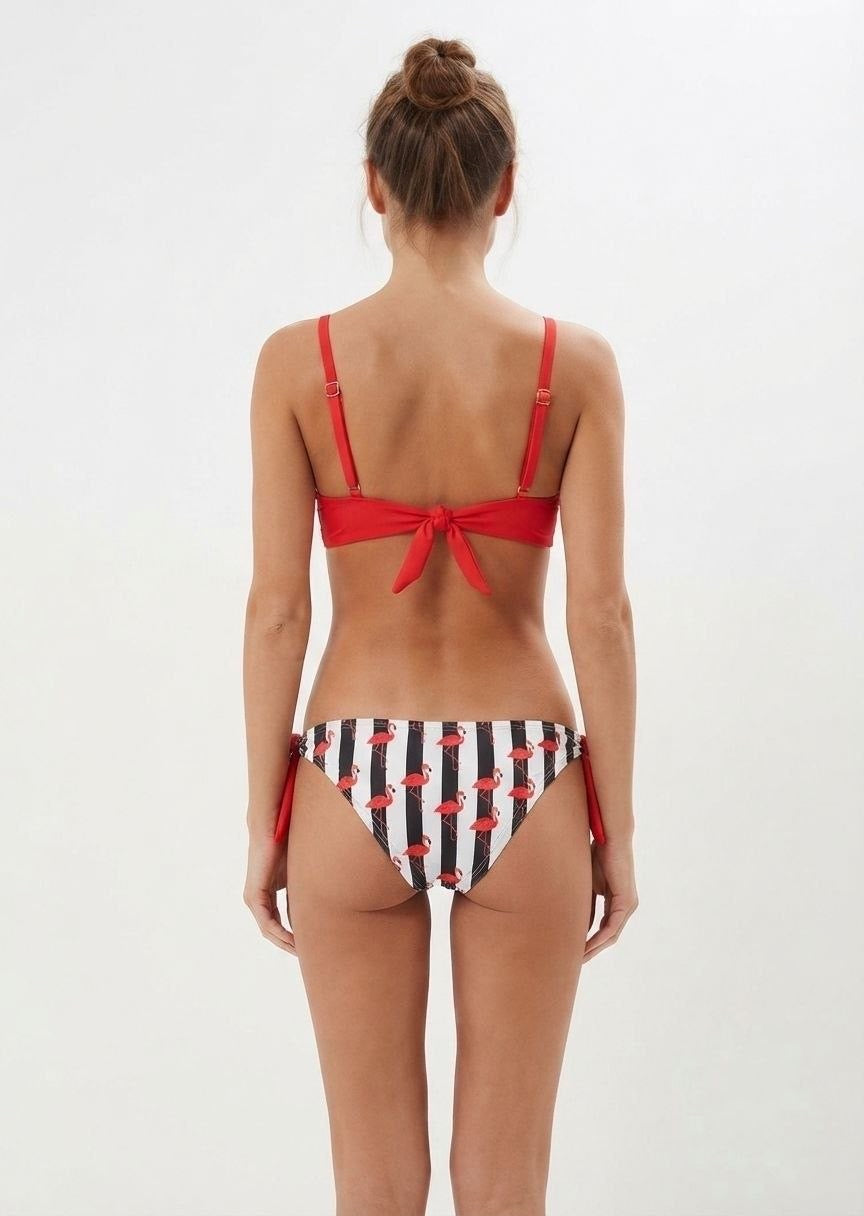 SHEIN Flamingo Striped Ruffle Bikini Set