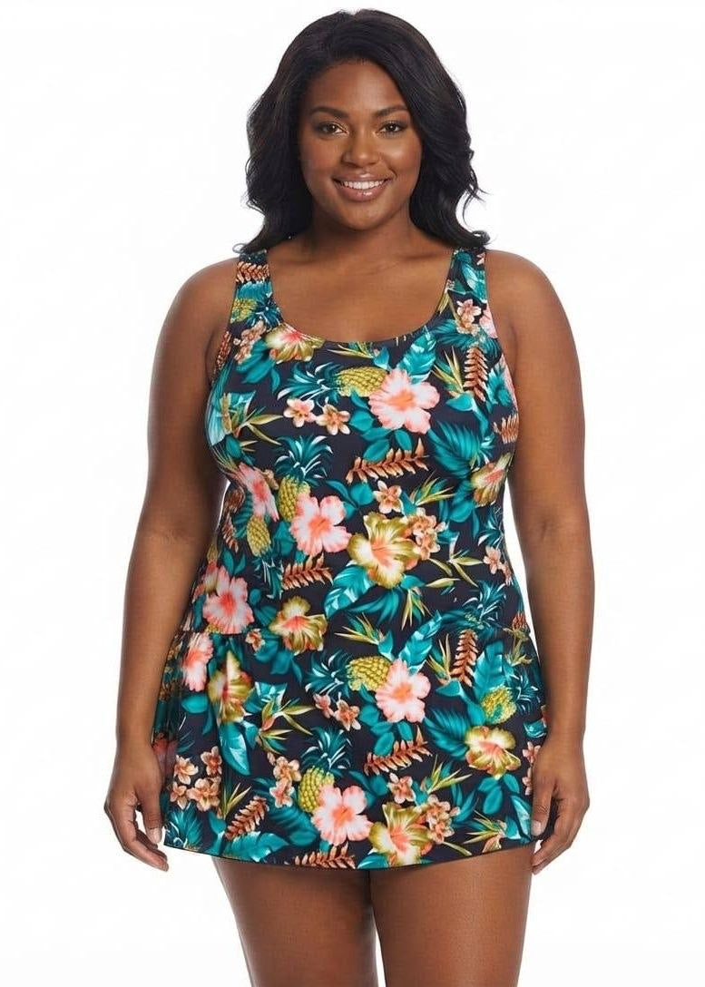 SHEIN Tropical Print Skirted One-Piece Swimsuit - Modest & Stylish