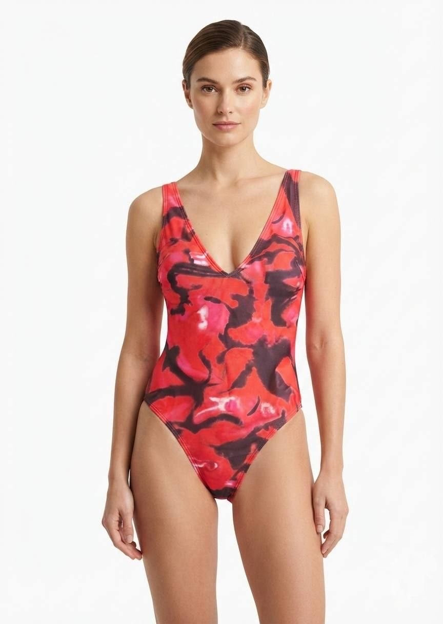Shein Abstract Print Cross-Back One-Piece Swimsuit