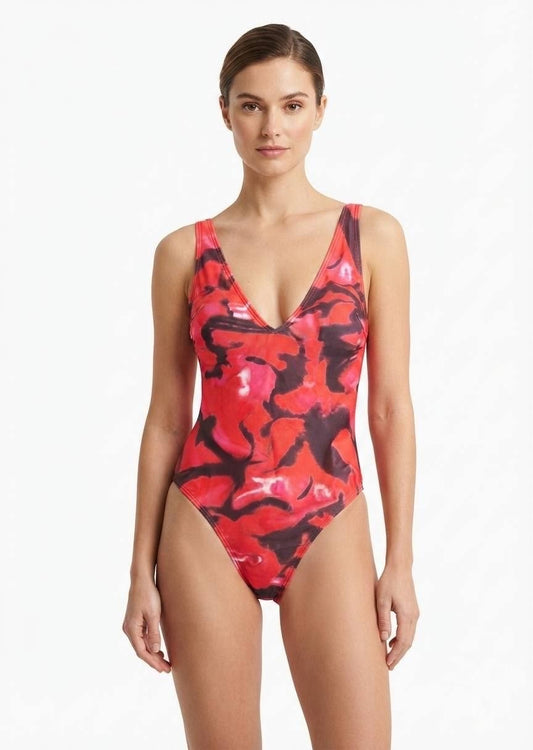 Shein Abstract Print Cross-Back One-Piece Swimsuit