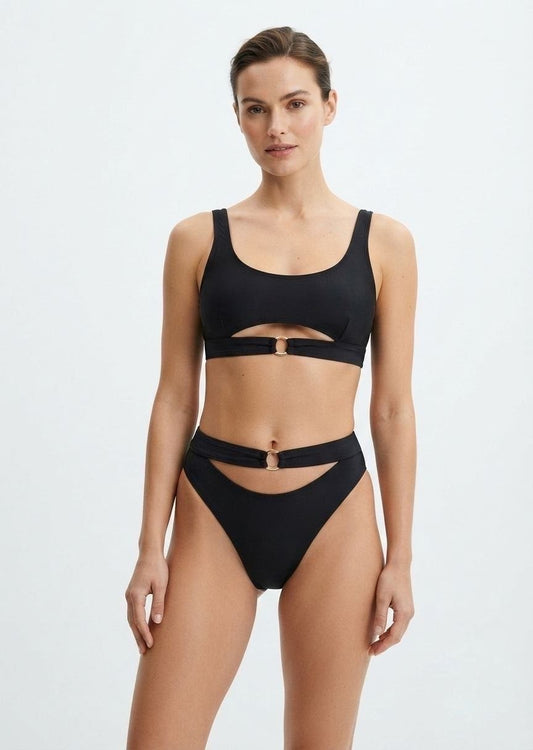 SHEIN Black Cut-Out Ring Detail Bikini Set