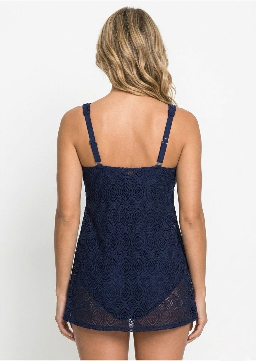 TU BRAND Women's Lace One-Piece Dress Swimsuit - Navy Blue