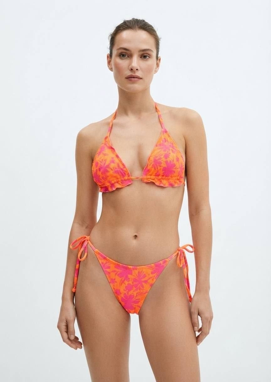 SHEIN Floral Ruffle-Edge Tie-Side Bikini Set