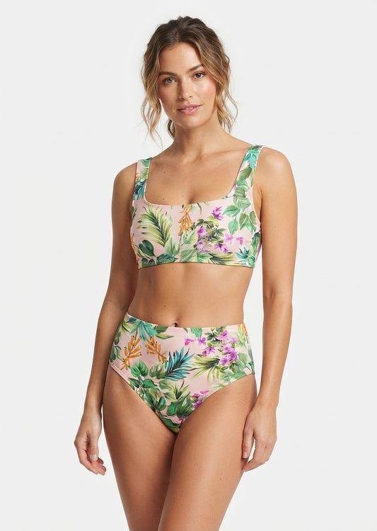 Kona Sol Brand Pink Tropical Floral High-Waisted Bikini Set