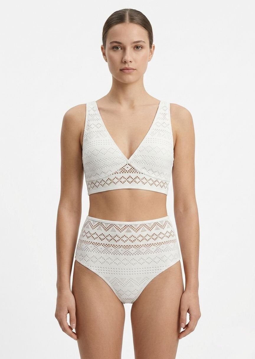 SHEIN Women's White Textured High-Waisted Bikini Set