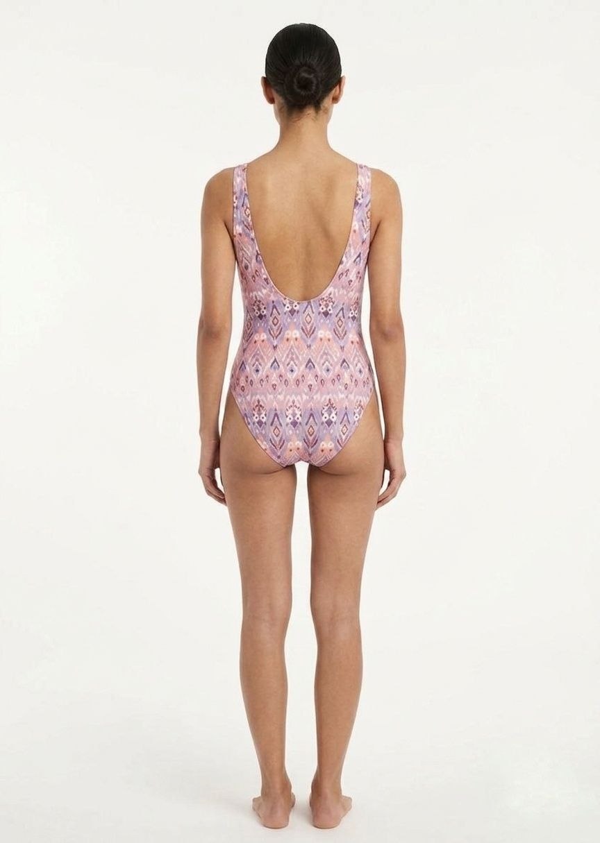 TU BRAND Patterned V-Neck One-Piece Swimsuit