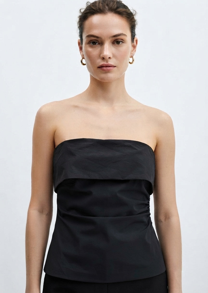 ZARA Women's Black Strapless Overlay Tube Top - Back Zip Chic Bodice