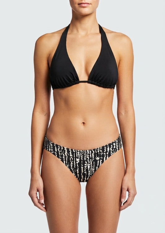 Kona Sol Brand Black Halter Top and Printed Bottom Bikini Set