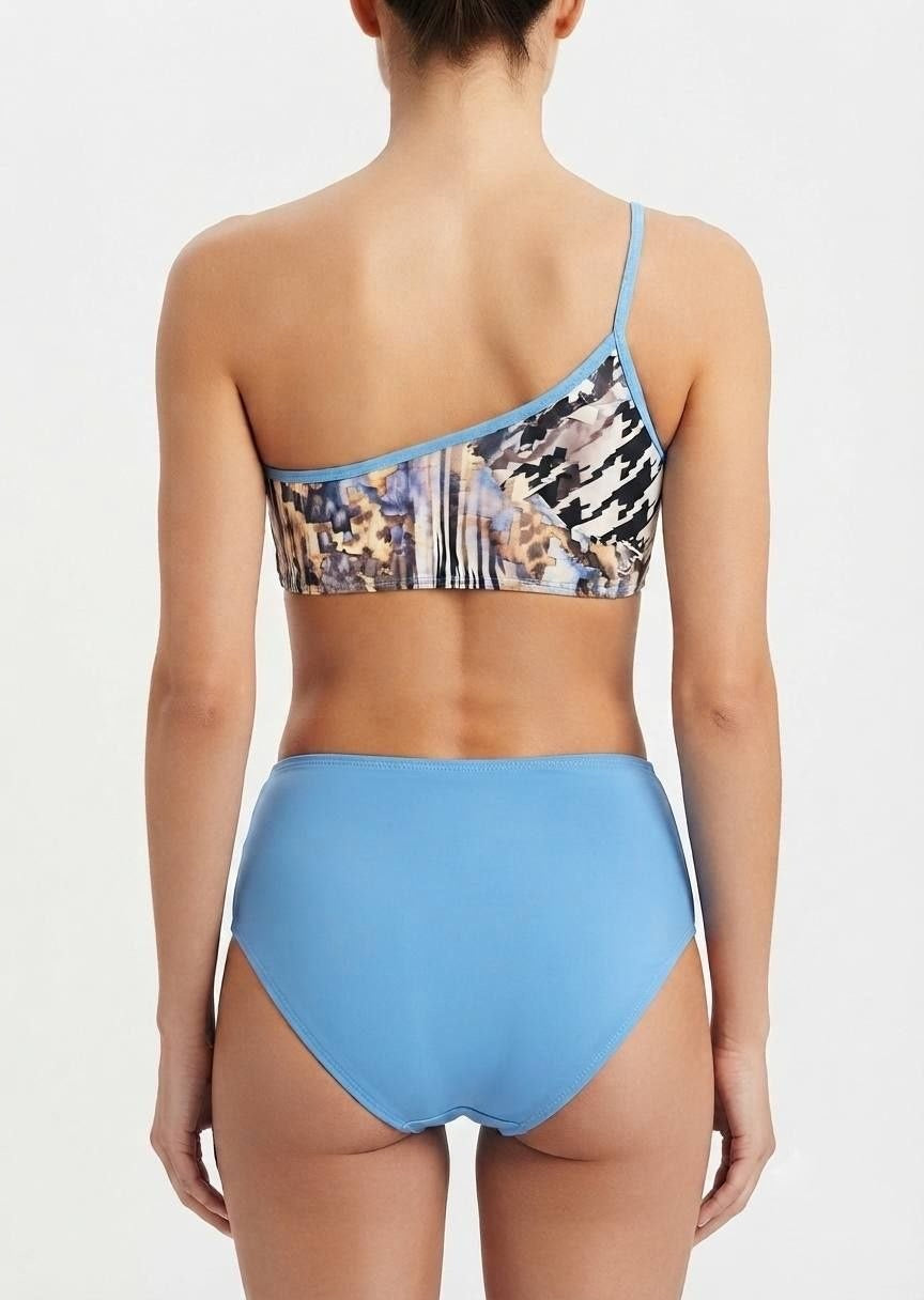 Shein Mixed Print One-Shoulder High-Waist Bikini Set