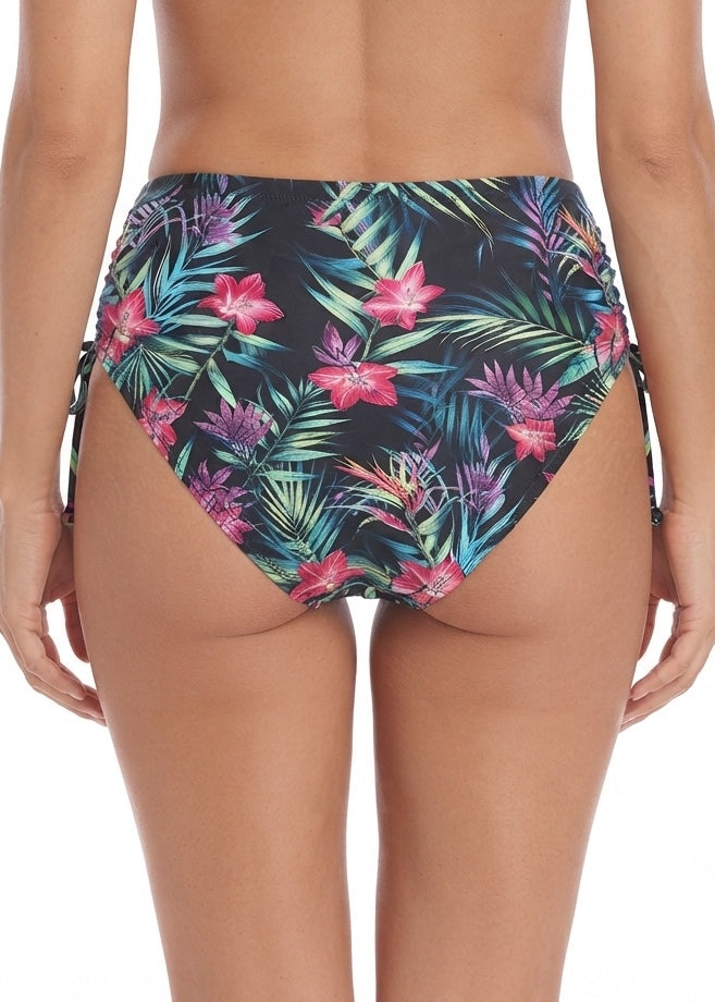 Tropical Floral Print Bikini Bottom with Adjustable Side Ties